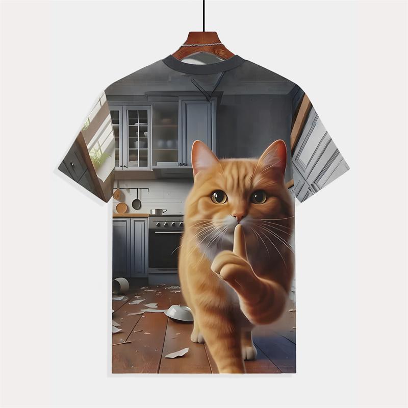 Funny Cat Graphic Tshirt For Men 3d Printed Animal Round Neck Short Sleeved Tee Shirt Kids Summer Casual Streetwear T-shirt