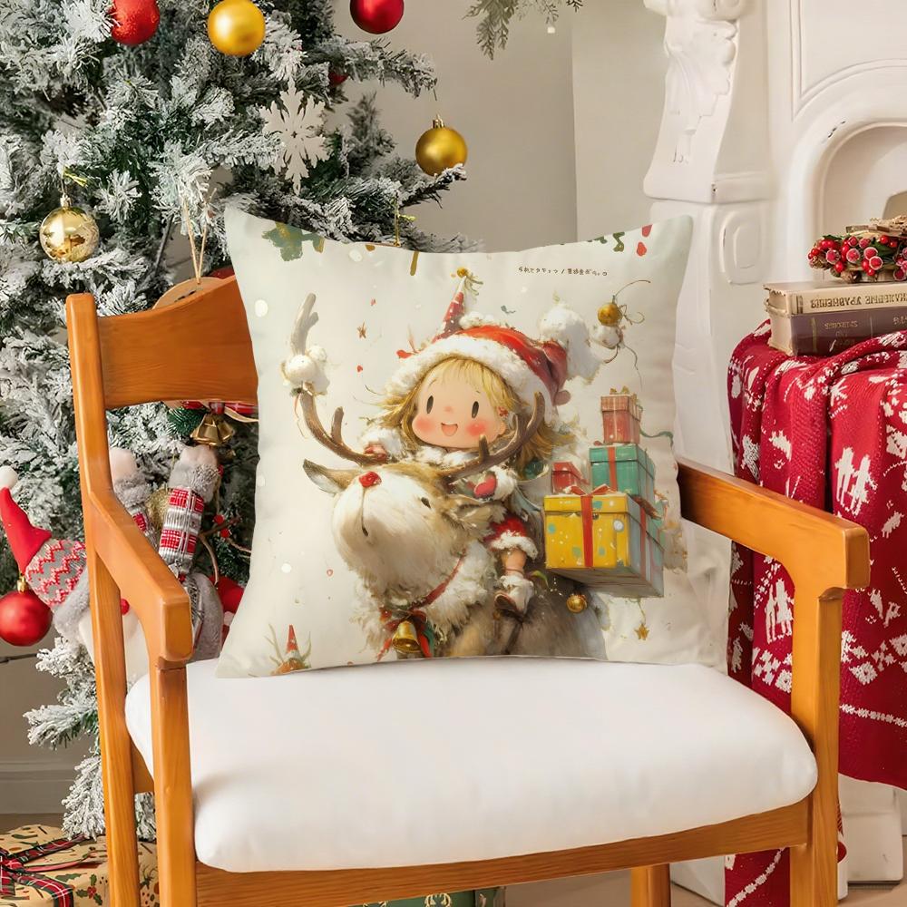Christmas Cute Family Decorations Third Pillow Case Silky Short Plush With Invisible Zipper Dustproof Sofa Cushion Cover