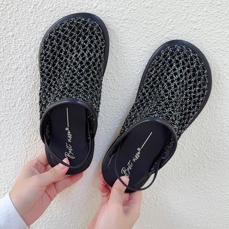 Fashion Flats Women Slingback Slippers Mesh Designer Mules Shoes Fashion Sandals Summer Woman 2025 New Slides Dress Chanclas De Mujer