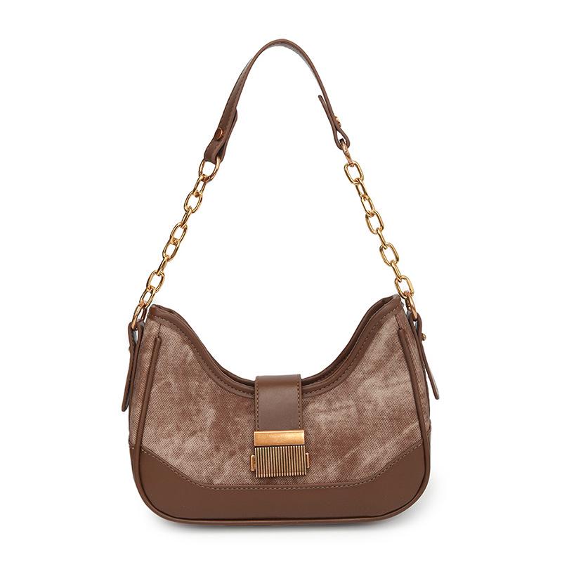 Women's Color Block Chain Underarm Bag - Fashionable Patchwork Shoulder and Crossbody Handbag