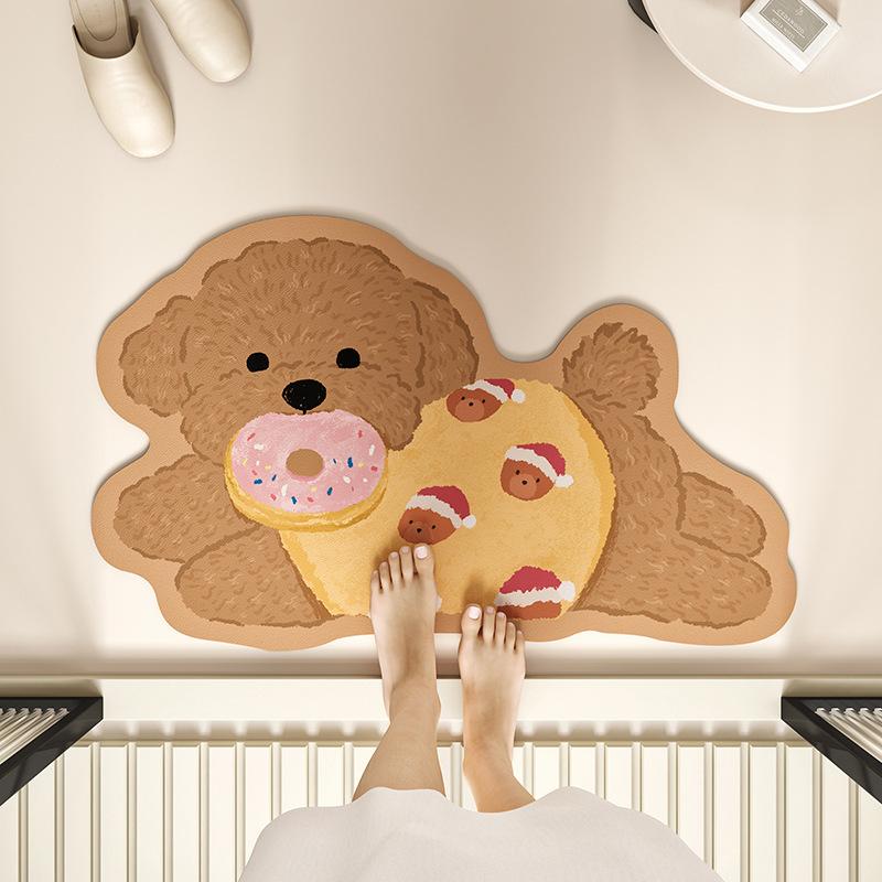 Ya Silaoyu Clay Cartoon Dog Bathroom Mat - Water Absorbing, Slip-Resistant, Quick-Drying Floor Mat, Home Decorative Carpet