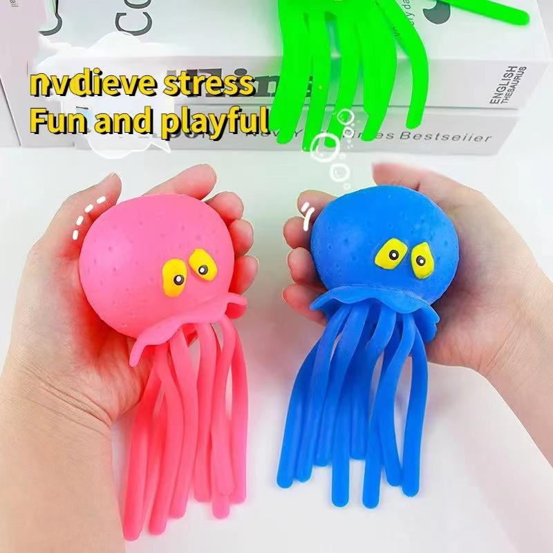 Summer Water Splashing Octopus Marine Animal Decompression Toy Children'S Baby Beach Bathing Toy Tpr Rubber Octopus Pinch Happy