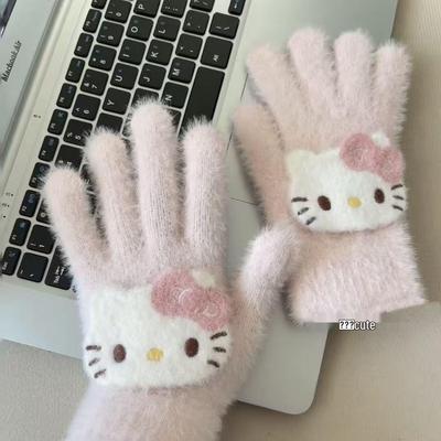 Women's Winter Cute Kitty Windproof Gloves - Five-Finger Design for Warmth and Style