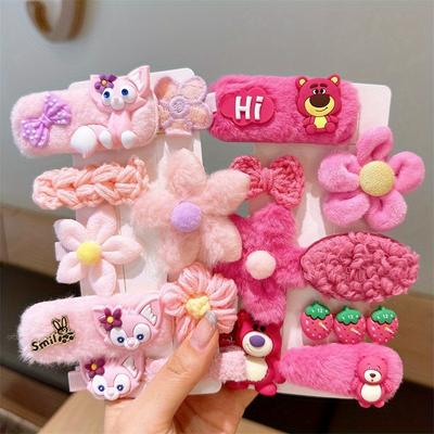 8 Teile/satz Nette Plüsch Cartoon Haar Clips Haarnadel Mädchen Kinder Blume Bogen Haar Barrettes Clips Hairgrip Haar Zubehör Winte