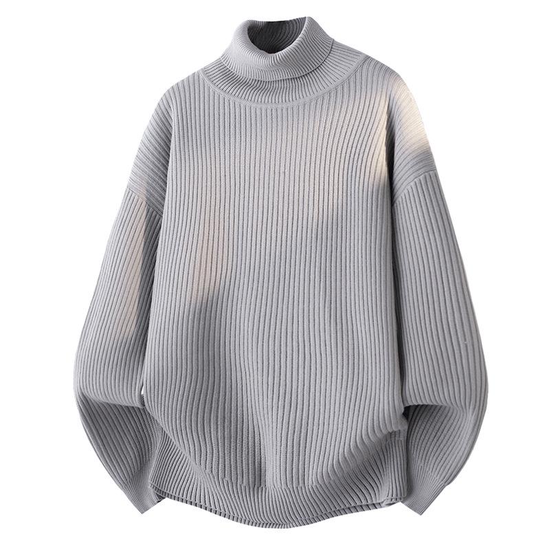 Men's Winter Thickened Turtleneck Sweater - Trendy Solid Color Youth Knitwear with Long Collar
