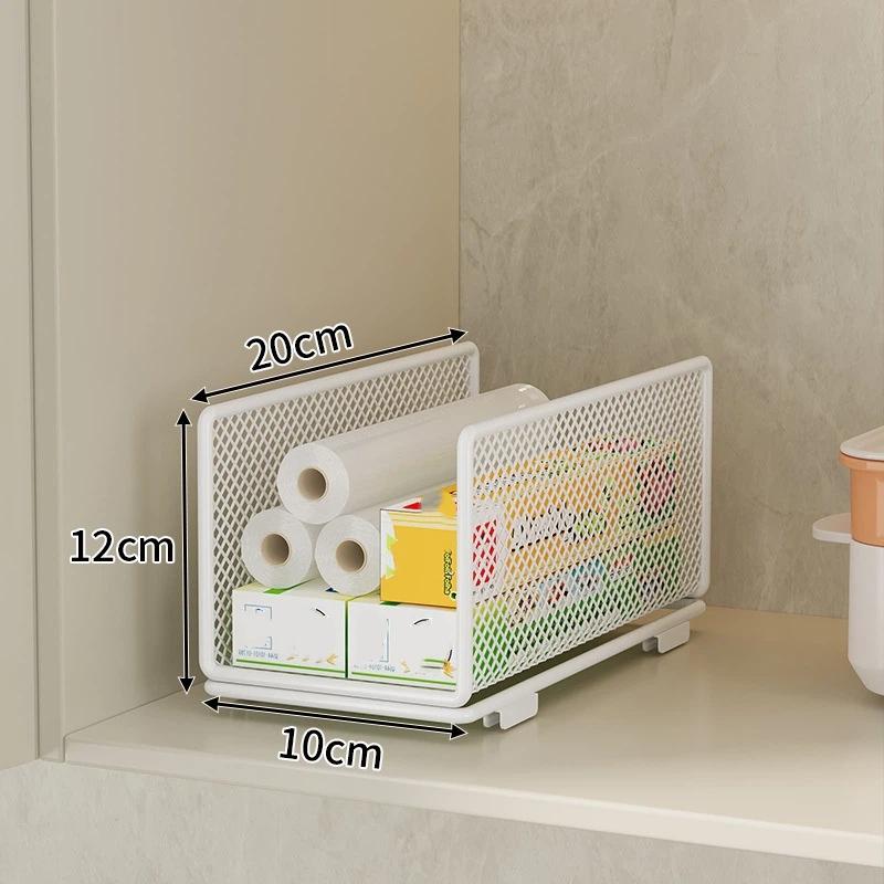 Stackable Kitchen Storage Baskets Easy Install Pantry Racks for Spices Plastic Wrap Paper Towel Kitchen Organization