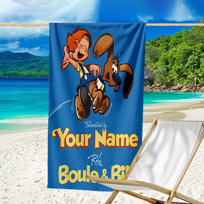 Custom Name Beach Towel Kiss Boule Adventure Beach Towel, Soft Microfiber, Gift for Her/Him, Birthday, for Pool, Beach, Travel, Fan gifts