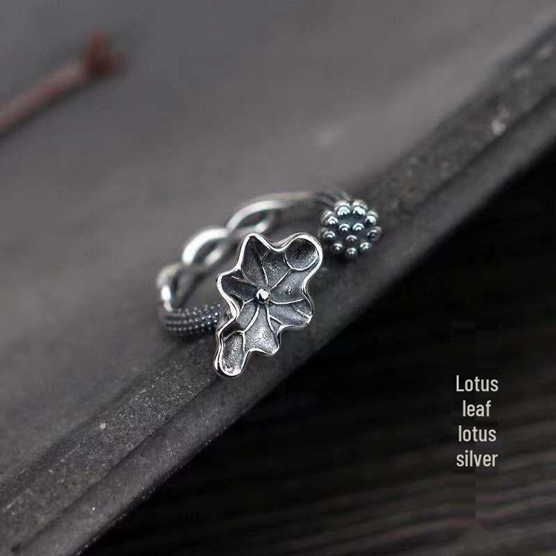 Trendy Chinese-Style Retro Lotus Flower Ring for Men & Women