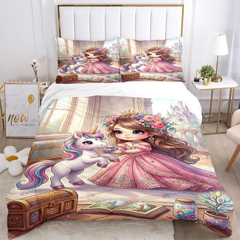 Princess Unicorn Fantasy Print 3Pcs Bedding Setduvet Cover With 2 Bedropillowcase Home Birthday Gift
