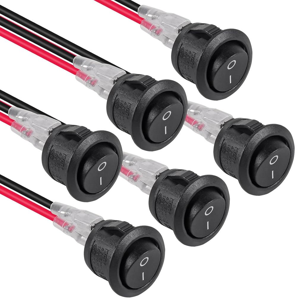 6PCS 12 Volt DC Mini Circle Toggle Switch ON Off Round Rocker Switches SPST 20mm Mini for Car Automotive RV 2 Pin Switch 120V Wired KCD1