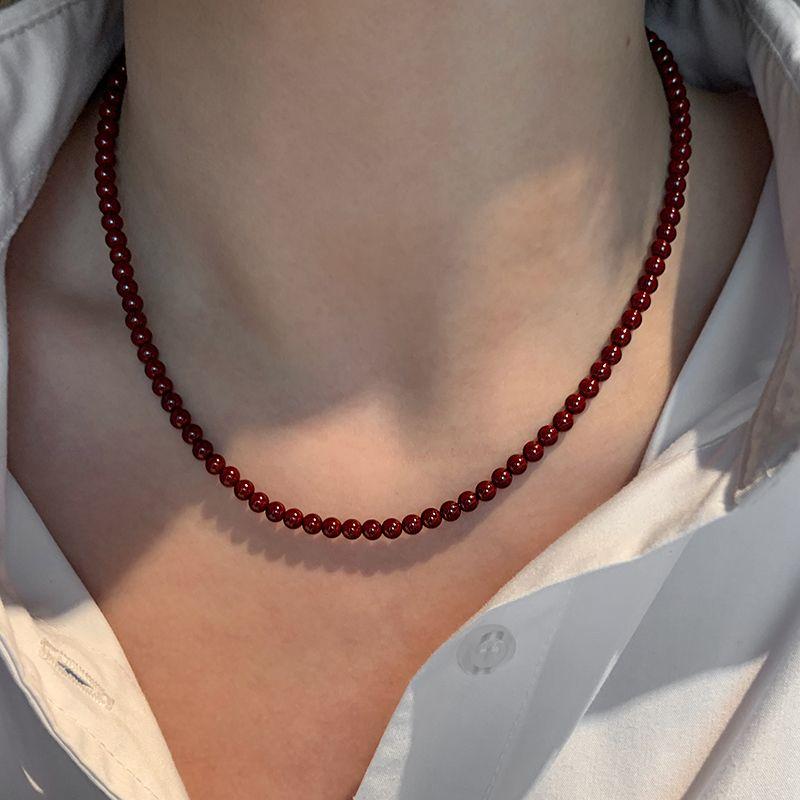 

Red Elements Cinnabar Pearl Necklace Accessories for Women 2025 New Arrival Fancy Light Luxury Minority Clavicle Necklace 4mm(The total length of about 40+5cm])