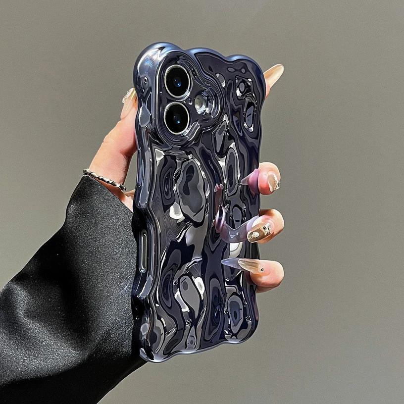 3D Glossy Wrinkle Plating Wave Border Phone Case for iPhone 17 Pro 16 15 Pro Max Plus 11 12 13 14 Meteorite Pattern Soft Cover