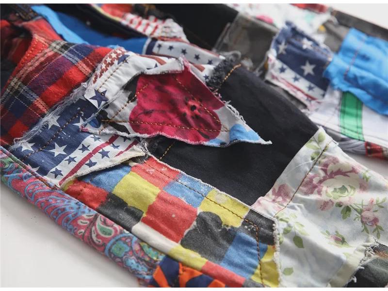 2022 Youth Men's Patchwork Collage Mid-Waist Straight Jeans - Casual Wear, Non-Elastic