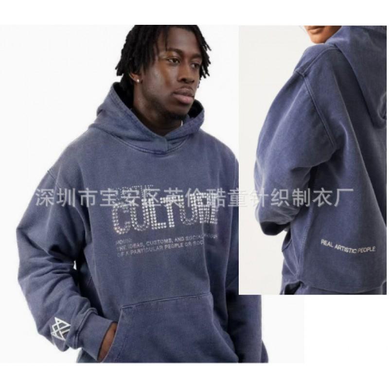 Womens Oversized Hooded Sweatshirt With Rhinestone Letter Print Long Sleeve Pullover Casual Top