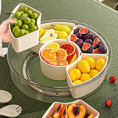 Fruit Plate Snack Spinner Divided Serving Tray with Lid Handle Food Platter for Charcuterie Veggie Travel Picnic Snack Organizer