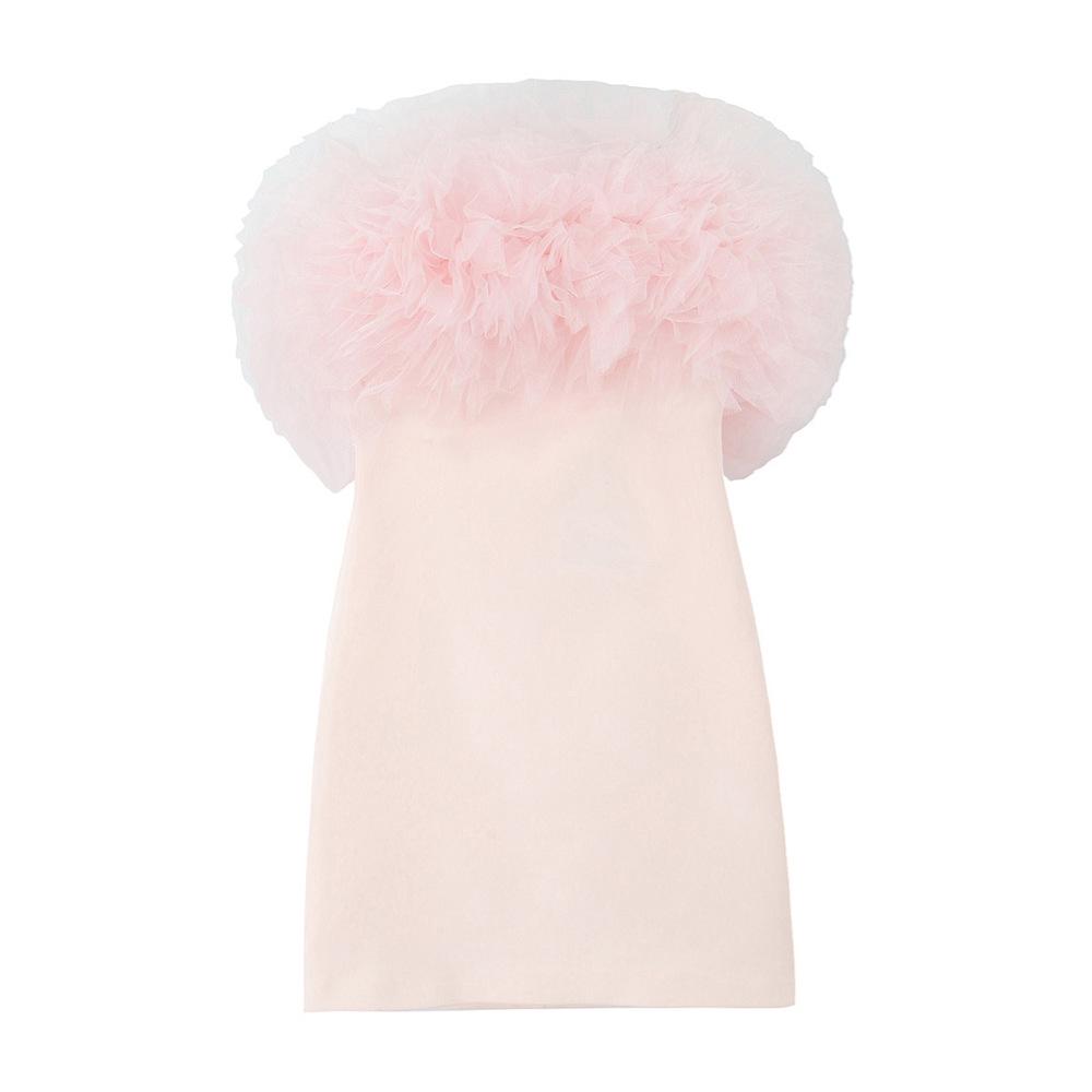 

Spring/Summer 2025 Women s Slim Fit Strapless Patchwork Silk Dress Small розовый