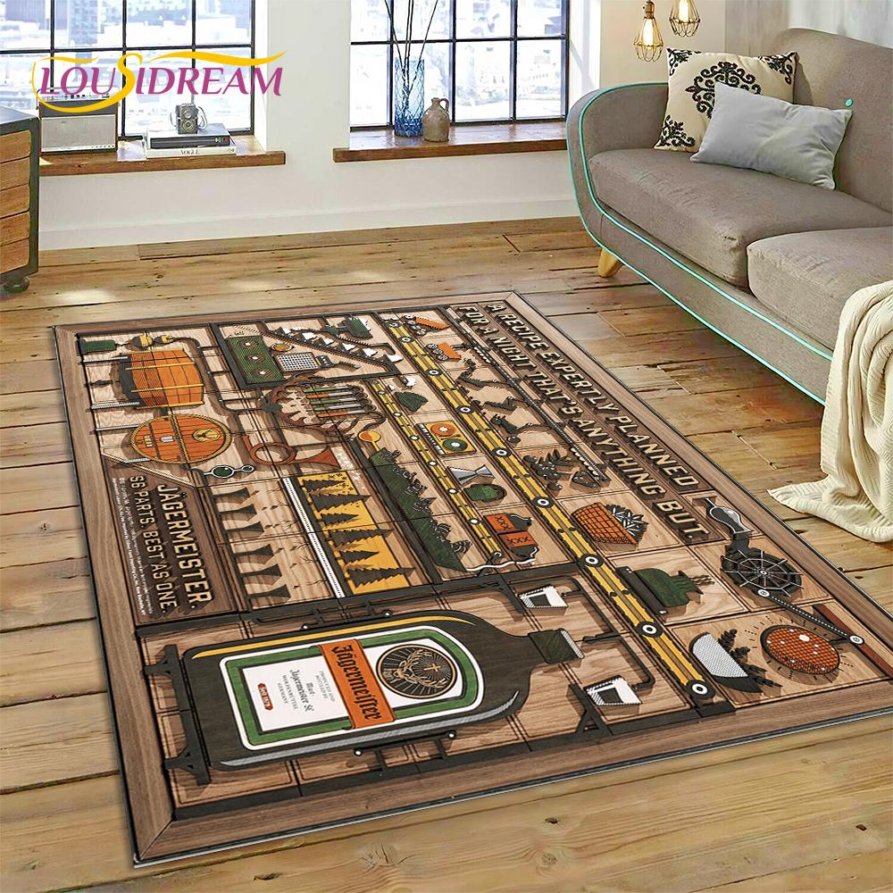 Tappeto Tappeto Logo Jaegermeister Tedesco più Recente 3D con Alce per Decorazione Soggiorno Camera da Letto, Tappetino Antiscivolo Decorazione per Divano Zerbino