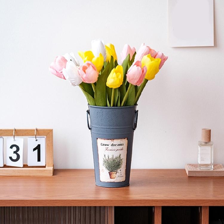 Galvanized Metal Vases with Handle,Rustics Flower Bucket for Cut Flowers,Retro Flower Container for Table Centerpieces