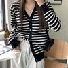 Spring Autumn V-neck Striped Cardigan Women's Age-reducing Loose Thin Knitted Outerwear Comfortable Versatile Fashion Top