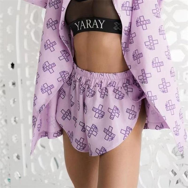 European And American Loose Long Sleeved Women's Printed Casual Commuter Lace Up Pajamas High Waist Shorts Suit