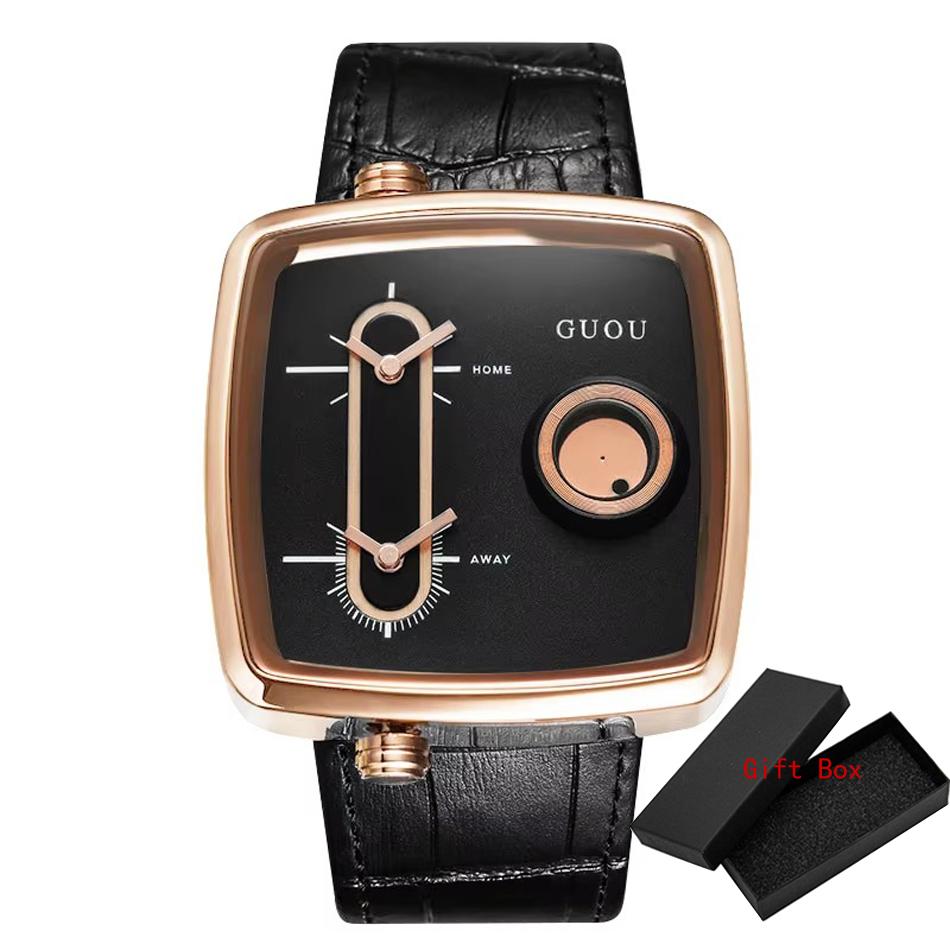 Mode Guou Top Marke Unisex Uhr Damen Uhren Wasserdicht Dual Zeitzone Echtes Leder Quadratisch Quarz Geschenk Sport Armbanduhren beige