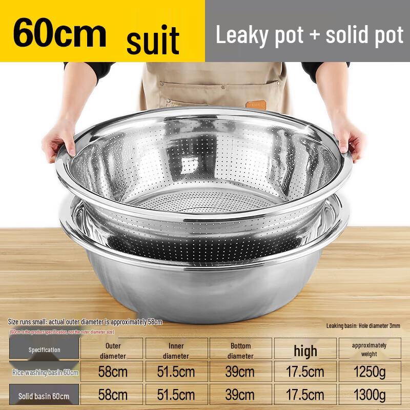 STRVELFRT Thickened Stainless Steel Rice Washing Drain Basin Set