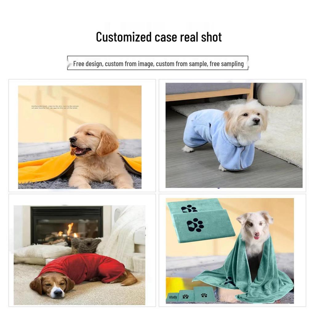 Thickened Embroidered Microfiber Coral Fleece Dog Bath Towel - Absorbent & Soft
