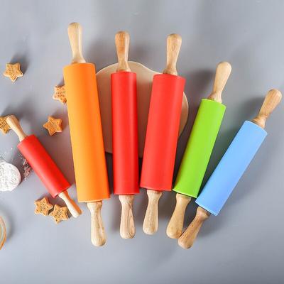 Silikon yapışmaz Fondan Oklava Ahşap Saplı Kek hamur açma makinesi Kurabiye Erişte Bisküvi Hamur Pasta Rulo Pişirme Aracı