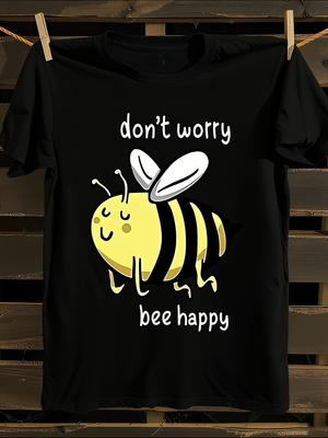 Funny Bee Happy Graphic T-Shirt Mens Tshirt Womens Tshirts with Letters Print Short Sleeves T-Shirt Casual Street Tee Shirt Top