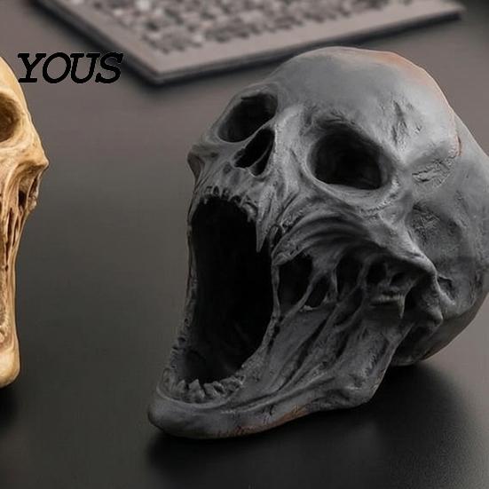 Gothic Skull Ornament Statue, 3D Printed Human Head Model for Home Aged Sculpture Decoration, Halloween Statues, Bookshelf and Desktop