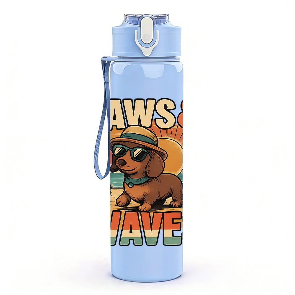 1PC Paws And Waves Surf Dog 750ml Color Plastic Sports Water Bottle Leakproof Flip Straw Lid Suitable for Sports Office Home Use