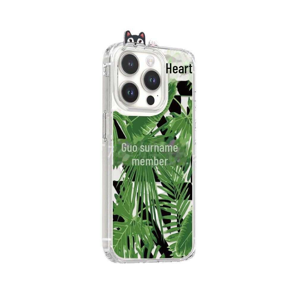 Green Parrot Watercolor Flowers & Birds Phone Case for 15/15pro, Inspired by the Forest's Colorful Ecological Chain.
