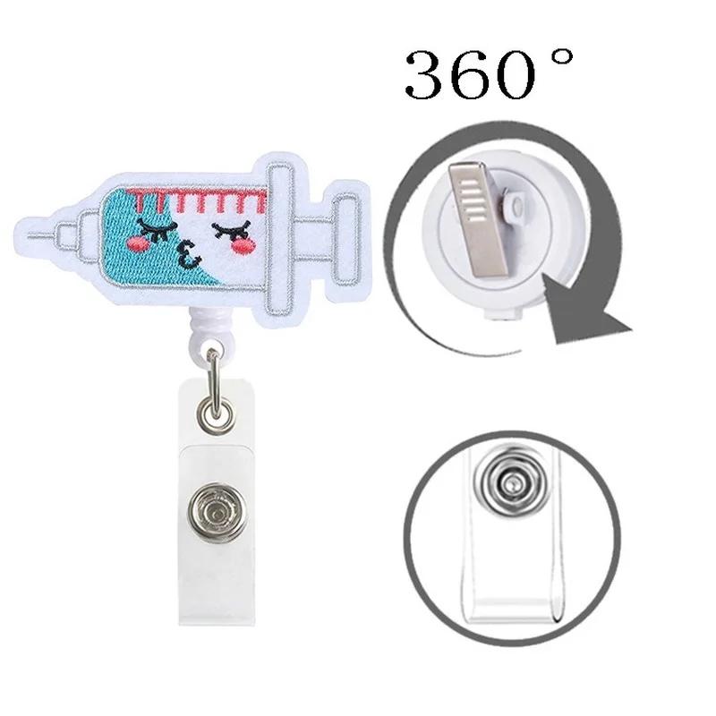 Cartoon Felt Cloth Embroidery Retractable Easy Pull Badge Reel Clip Id Card Holder Nursing Accessories School Supplies