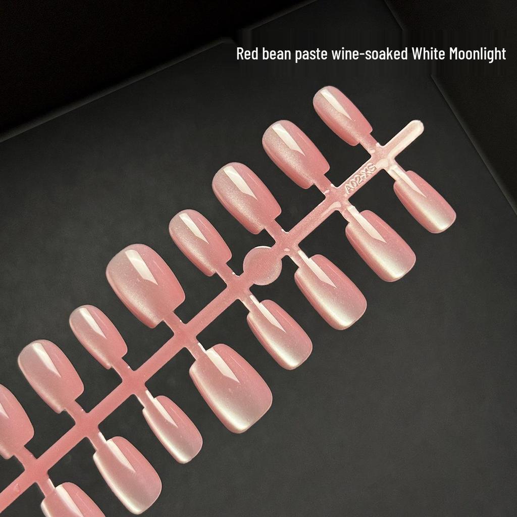 White Moonlight Multi-Color Crystal Cat's Eye Nude Whitening Detachable Nail Tips - 30 Pieces