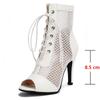 Sexy Black White Heeled Jazz Dance Shoes Women's Sandals Summer Peep Toe Designer Mesh High Heels Party Shoes Female Large Size