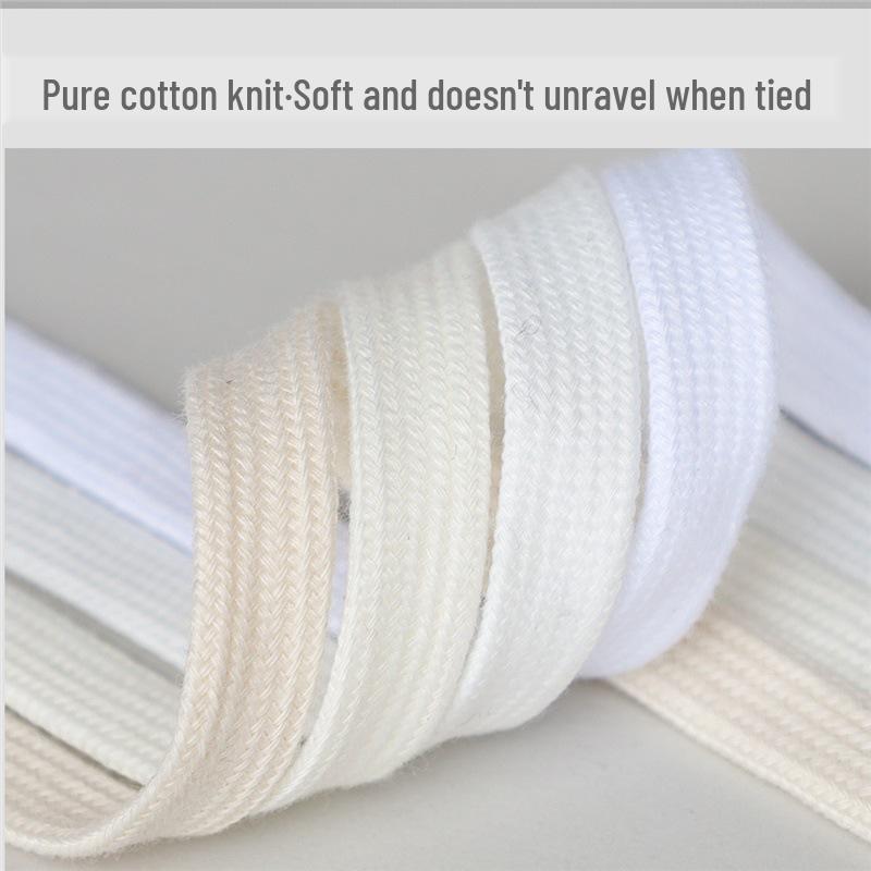 Mångsidiga platta bomullssnören för canvas-skor med snäcktå - Finns i ren vit, off-white och svart för män och kvinnor