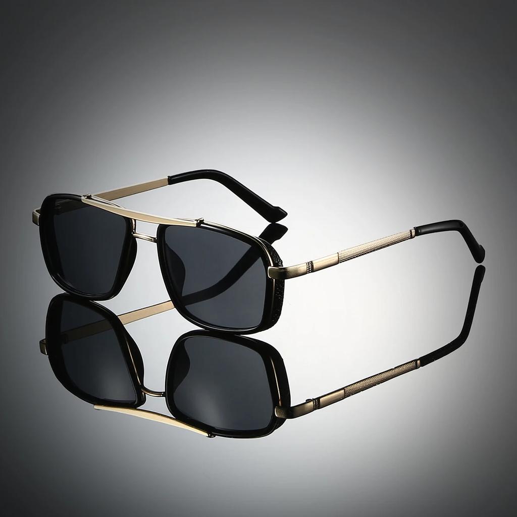 Vintage Sunglasses Men  New in Fashion Double Bridge Outdoor Shades Trendy Brand Designer Anti-UV Driving Sun Glasses