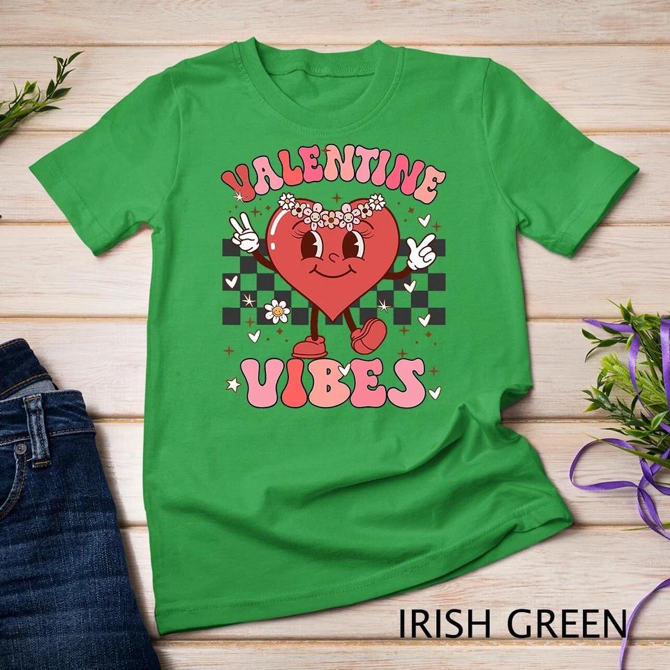 Groovy Checkered Valentine Vibes Valentines Day Girls Womens Unisex T-shirt 5 XL