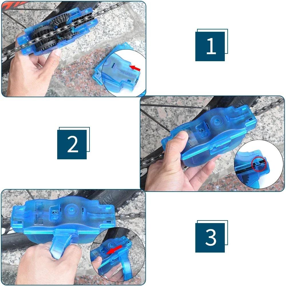 Hands-Free Bicycle Chain Cleaner Motorcycle Chain Scrubber Multi-Angle Degreasing Tool Fast Chain Washer Bike Moto Maintenance