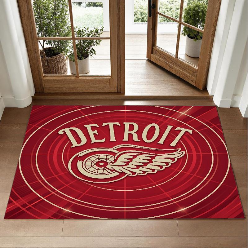 Detroit Red Wings Design Crystal Velvet Rug Soft Decorative Mat for Bedroom Entrance