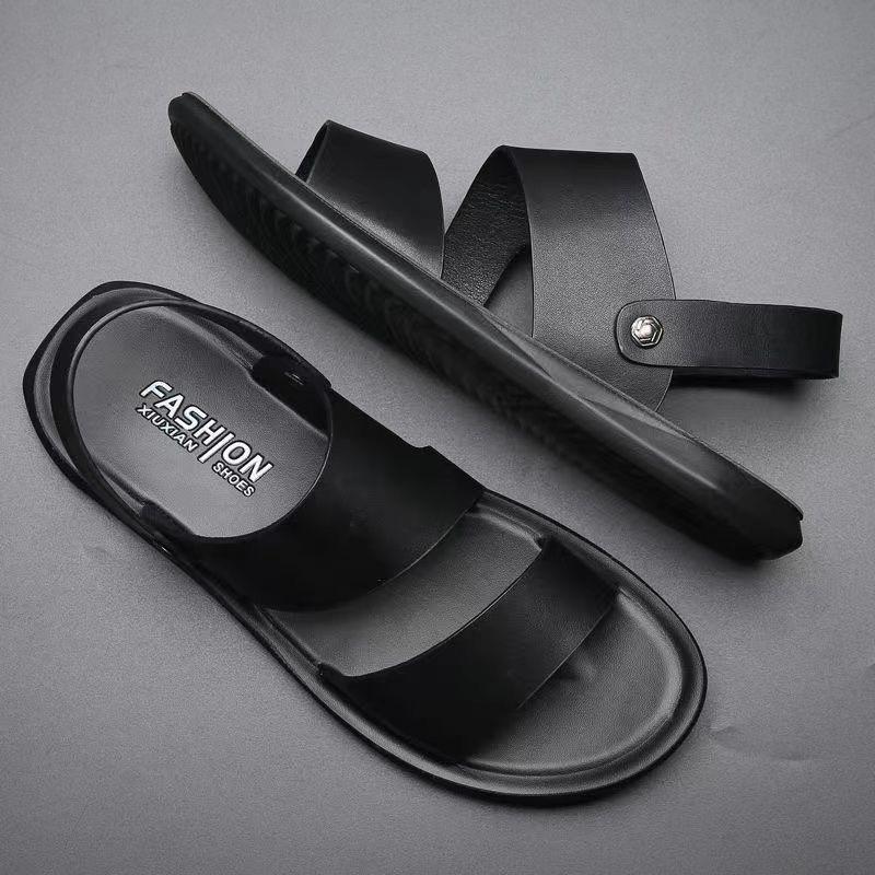 Summer sandals men's platform casual cool slippers genuine leather men's beach shoes one shoe two men wearing sandals