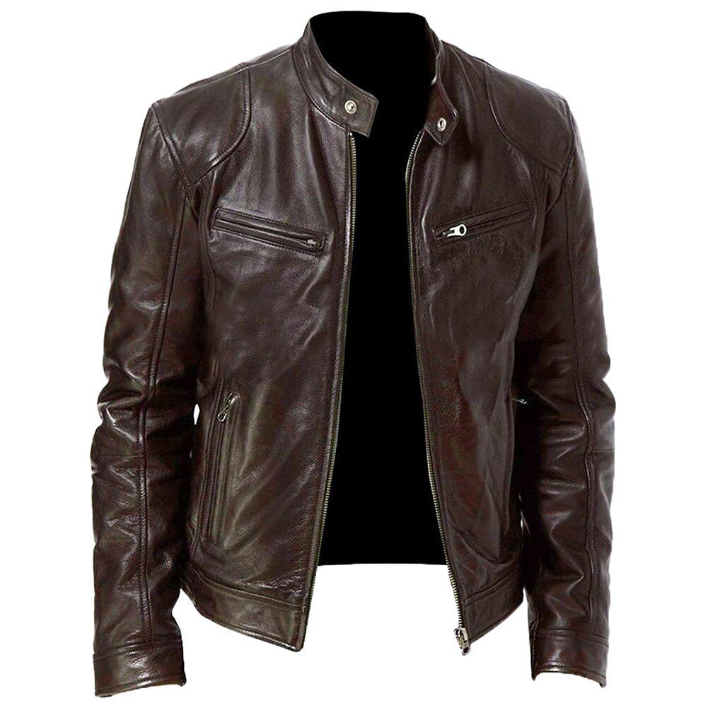 

Casual Pure Color Classic Leather Jacket Men S 2026 Spring And Autumn New Men S Fashion Long Sleeve High Quality Leather Jacket XL