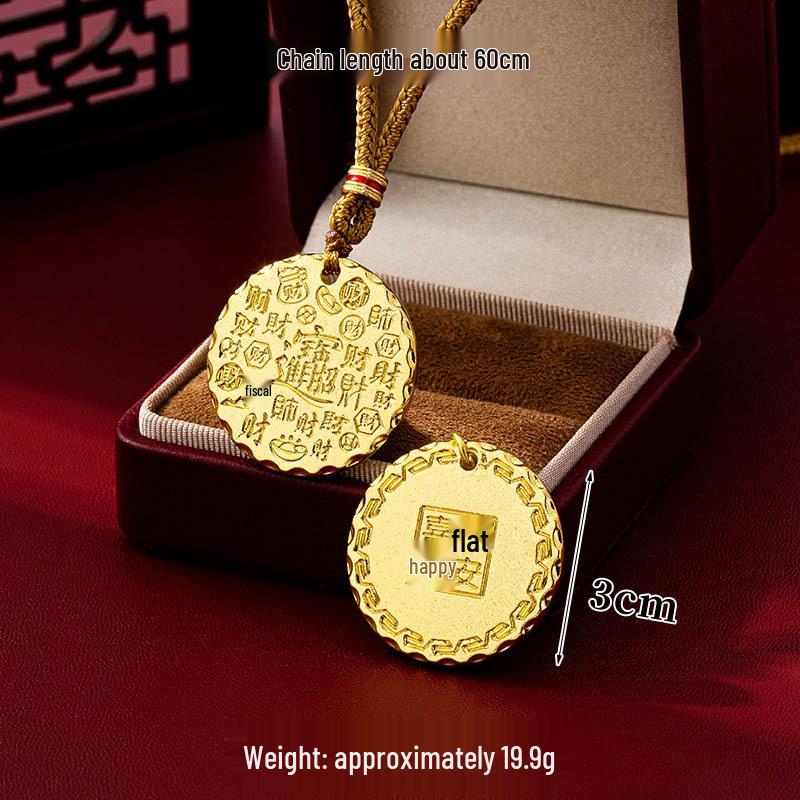 

Vintage Vietnamese Sand Gold Fu Pendant Necklace - Retro Style, Long-Lasting Color, Symbol of Peace and Joy for Women