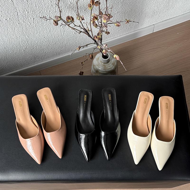 Fashion Spring New Luxury Brand Women Slipper Pointed Toe Slip On Ladies Mules Thin Low Heel Outdoor Dress Sandal Shoes Zapatos Mujer