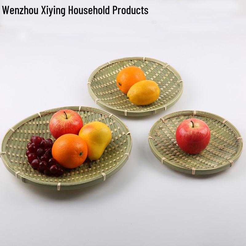 Bamboo Woven Storage Set: Includes Small Basket for Scallions, Ginger, Garlic, Winnowing Fan, Steamer, Fruit Plate, and Shelf.