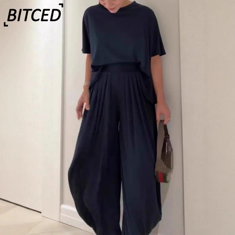 BITCED Women's Fashion Casual Short Sleeve O-Neck Pants Suits