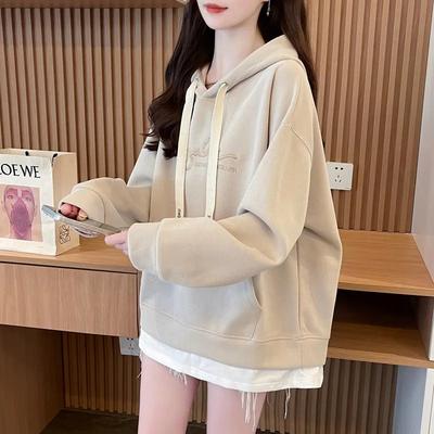 Early Autumn Fake Two-piece Hooded Sweatshirt for Women  New Style Loose and Small Design Coat