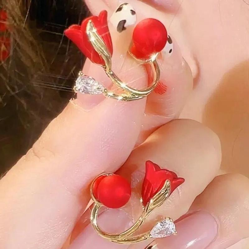 Korean Light Luxury Pink Tulip Imitation Pearl Stud Earrings For Women Two Ways To Wear Ear Studs for Girls Daily Party Jewelry