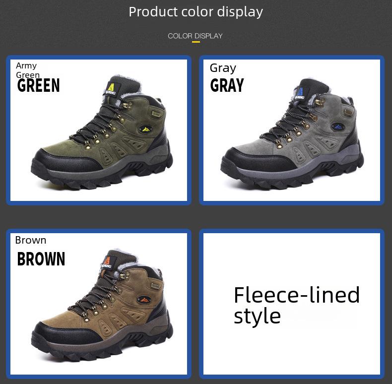 Cross-Border Plus Size Winter High-Top Hiking Shoes: Cotton-Padded, Warm, Fleece-Lined, Leather, Outdoor Casual Snow Boots for Couples.