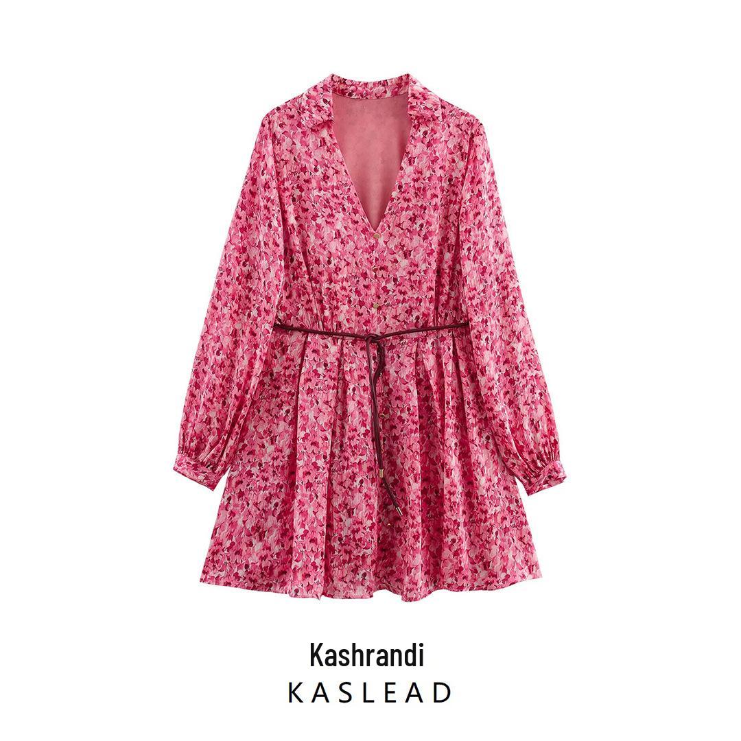 

2025 Spring Women s European & American Floral Print Loose Short Dress Extra Small
